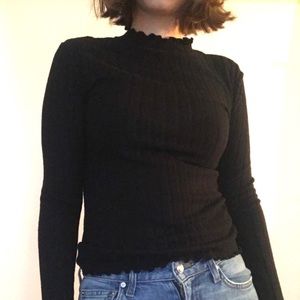 Stretchy Turtle Neck Tight Black Top